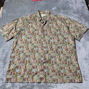 VTG 90s Travelsmith Mens Hawaiian Style‎ Button Down Shirt Size L Made in USA